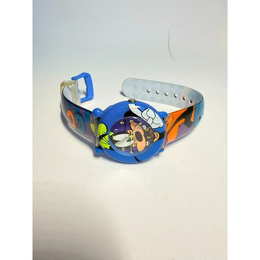 Vintage Disney Goofy Watch Blue Plastic Quartz 90s Retro Animated Movie